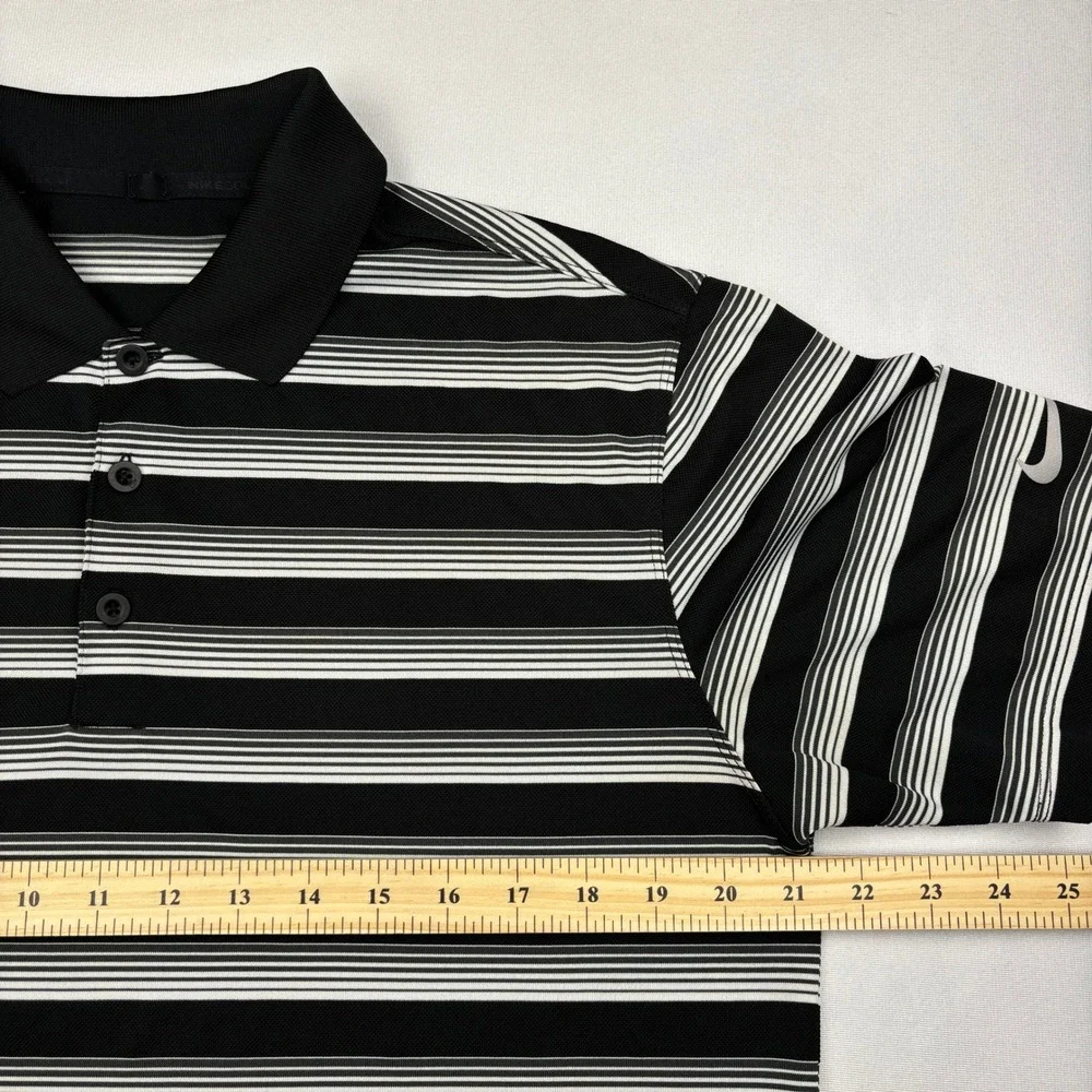 Nike Golf Polo Shirt Mens Medium Black White Striped Dri-Fit Tech Core Size M